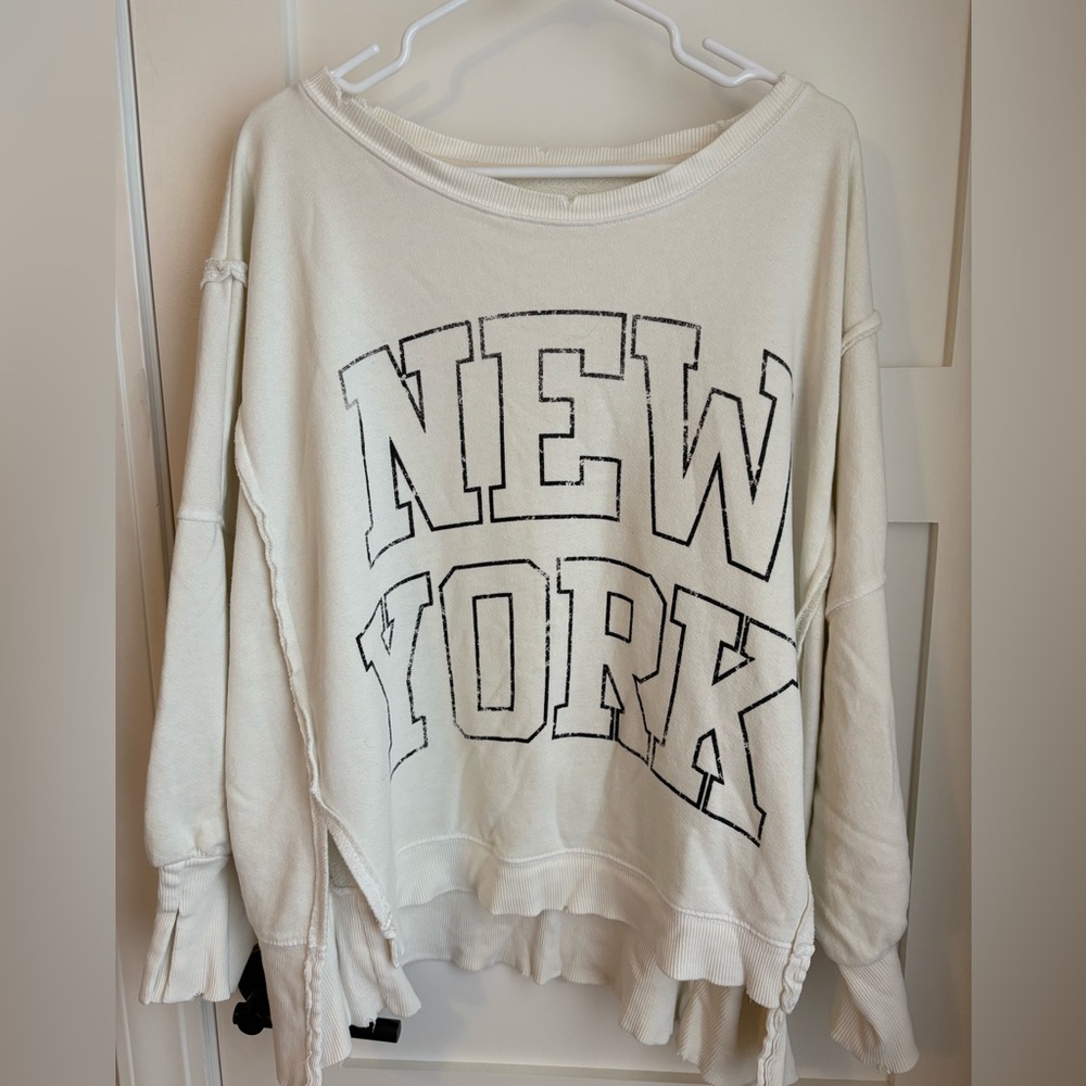 We the Free Cream Distressed New York Sweatshirt
